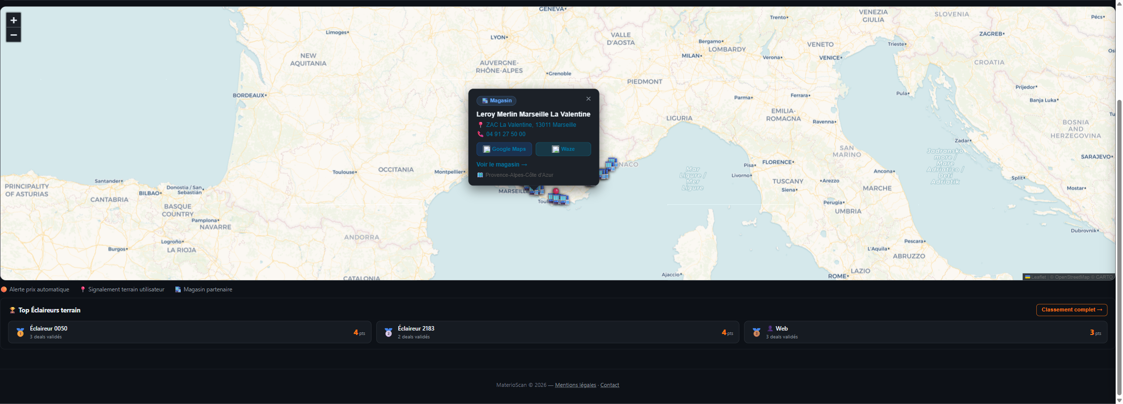 Fiche magasin avec adresse et téléphone